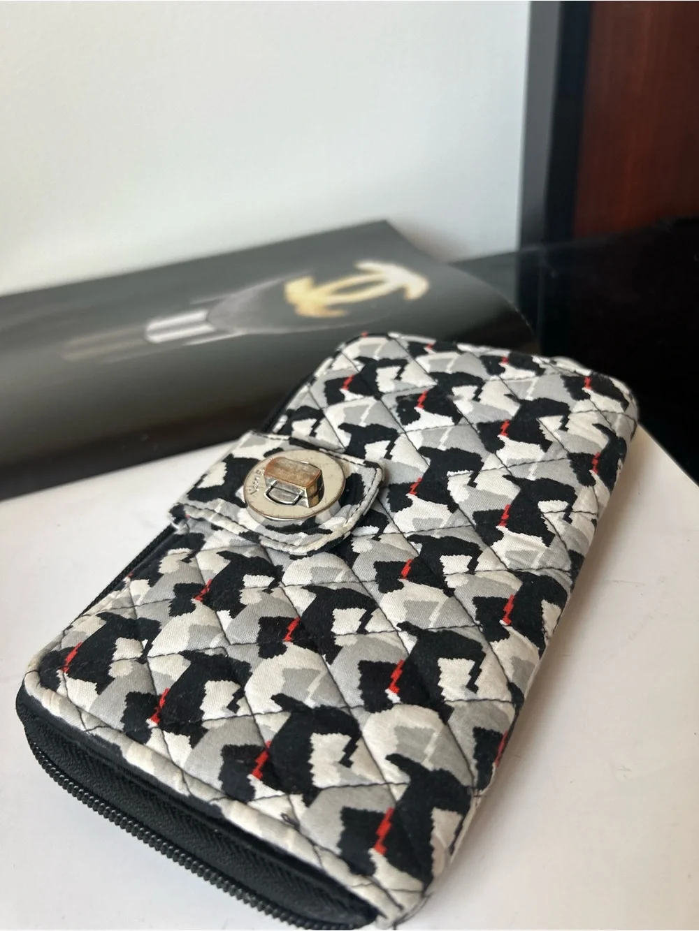 Vera Bradley Quilted Black, White & Red Patterned Phone Wallet Case